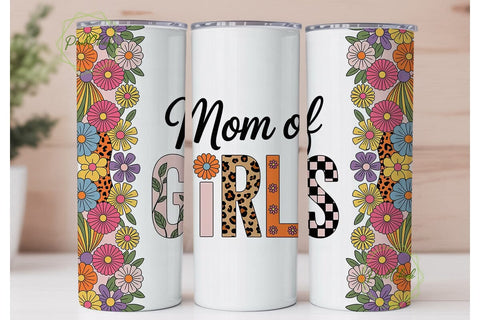 Mom of Girls Floral Leopard Tumbler Wrap Sublimation PixelChick 