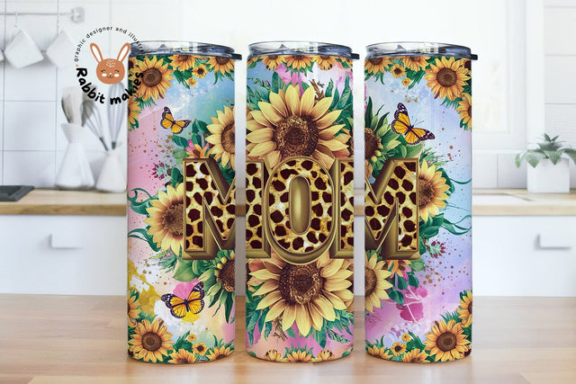 Mom Pink Sunflowers Leopard 20 Oz Tumbler Wrap Mother's Day Digital Download for Straight Tapered Tumbler PNG File Digital Download Sublimation Rabbitmakies 