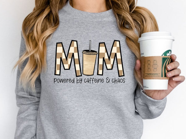 Mom Powered by Caffeine & Chaos | Digital Printable Design Sublimation So Fontsy VIP Design Shop 