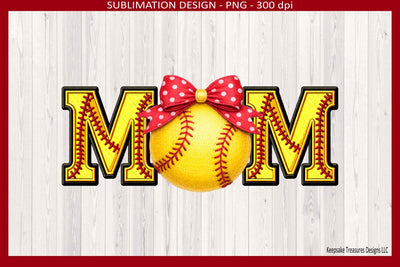 Mom Softball Word, Softball Stitch Faux Embroidery Letters, Sublimation Png, Digital Download Sublimation Keepsake Treasures Designs LLC. 