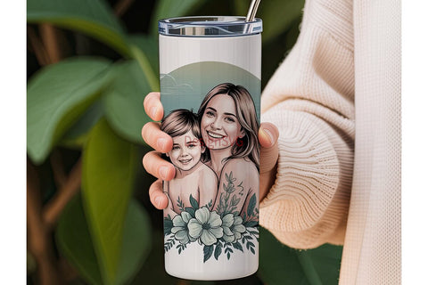 Mom & Son Floral 20oz Tumbler Wrap Sublimation DesignSVG 