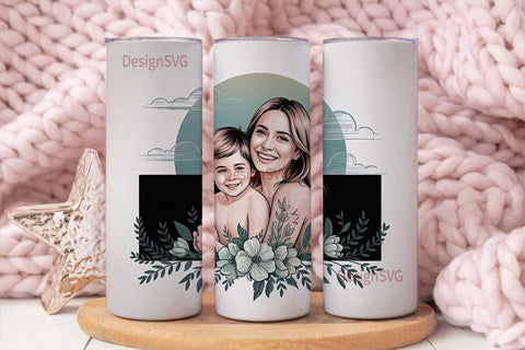 Mom & Son Floral 20oz Tumbler Wrap Sublimation DesignSVG 