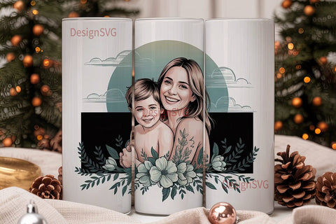 Mom & Son Floral 20oz Tumbler Wrap Sublimation DesignSVG 