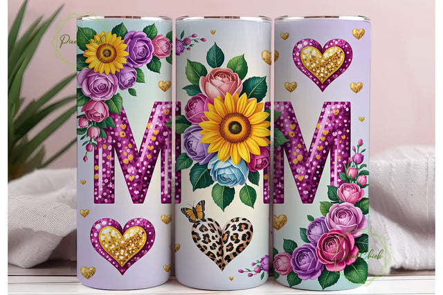 Mom Sunflower Glitter 20oz Wrap Sublimation PixelChick 