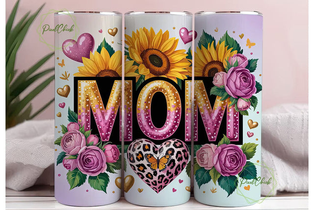 Mom Sunflower Glitter 20oz Wrap Sublimation PixelChick 