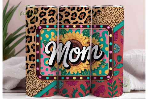 Mom Sunflower Leopard 20oz Tumbler Wrap Sublimation PixelChick 