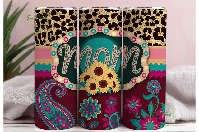 Mom Sunflower Leopard 20oz Tumbler Wrap Sublimation PixelChick 