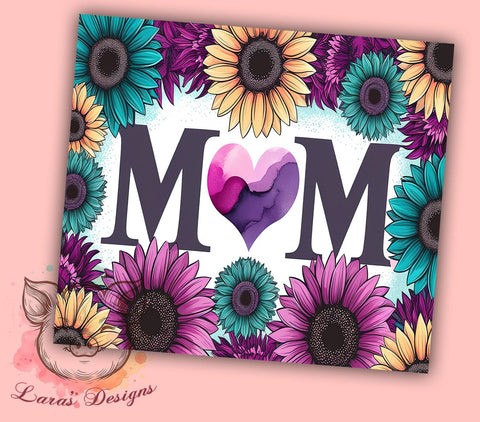 Mom Sunflowers Mother's Day Floral Spring Tumbler Wrap, Mother's Day Gift, 20oz Tumbler Wrap, Floral Sublimation, Sunflower Drinkware, Mom Gifts, Spring Tumbler Design Sublimation Lara' s Designs 