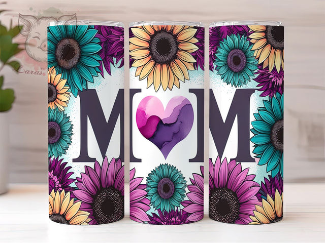Mom Sunflowers Mother's Day Floral Spring Tumbler Wrap, Mother's Day Gift, 20oz Tumbler Wrap, Floral Sublimation, Sunflower Drinkware, Mom Gifts, Spring Tumbler Design Sublimation Lara' s Designs 