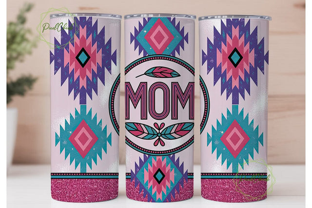 Mom Tribal Glitter 20oz Tumbler Wrap Sublimation PixelChick 