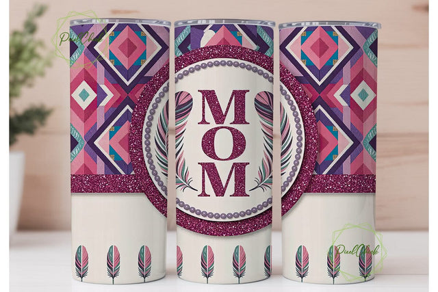 Mom Tribal Glitter 20oz Tumbler Wrap Sublimation PixelChick 