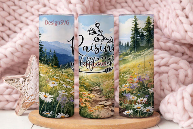 MOM TUMBLER Wrap Raising Wildflowers - 20oz Skinny Seamless Tumbler Wrap PNG - Sublimation Tumbler Sublimation DesignSVG 