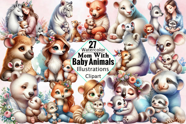 Mom with Baby Animals Sublimation Clipart Bundle Sublimation SVGArt 