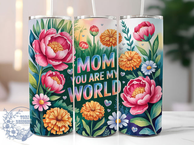 Mom You Are My World 20oz Tumbler, Glitter Mom Tumbler, Sublimation Wrap, 20oz Tumbler Design, Mother’s Day Gift, PNG Tumbler Wrap, Glam Mom Quote Sublimation ToriDesigns 