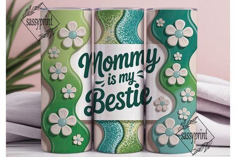 Mommy Bestie Green Daisy Tumbler Wrap Sublimation sassyprint 