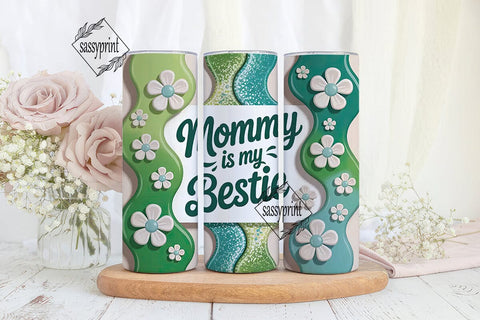 Mommy Bestie Green Daisy Tumbler Wrap Sublimation sassyprint 