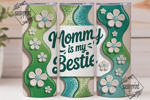 Mommy Bestie Green Daisy Tumbler Wrap Sublimation sassyprint 