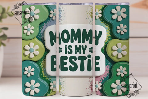 Mommy Bestie Green Daisy Tumbler Wrap Sublimation sassyprint 