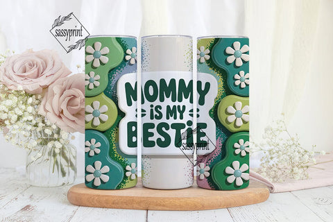 Mommy Bestie Green Daisy Tumbler Wrap Sublimation sassyprint 