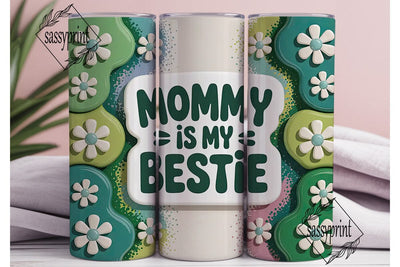 Mommy Bestie Green Daisy Tumbler Wrap Sublimation sassyprint 