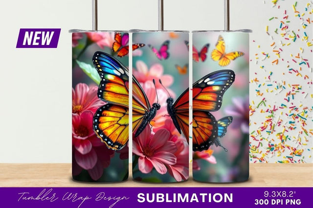 Monarch butterflies on pink blossoms tumbler png Sublimation Regulrcrative 