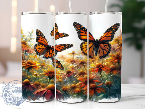 Monarch Butterfly 20oz Skinny Tumbler, Butterfly Tumbler Png, Straight & Tapered Tumbler Wrap, Instant Digital Download Sublimation ToriDesigns 