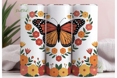 Monarch Butterfly 20oz Tumbler Wrap Sublimation PixelChick 
