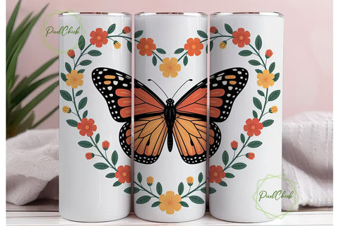 Monarch Butterfly 20oz Tumbler Wrap Sublimation PixelChick 
