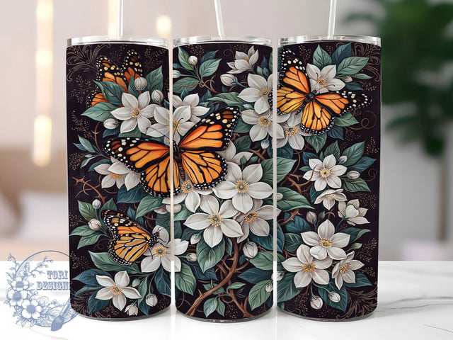 Monarch Butterfly Floral Tapestry 20oz Tumbler, Monarch Butterfly, Floral Tapestry, Nature Design, Sublimation Wrap, 20oz Tumbler, Whimsical Aesthetic, Elegant Charm Sublimation ToriDesigns 