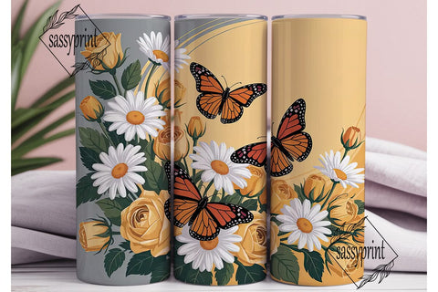 Monarch Butterfly Floral Tumbler Wrap Sublimation sassyprint 