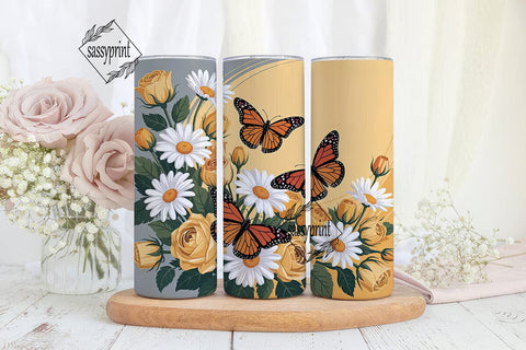 Monarch Butterfly Floral Tumbler Wrap Sublimation sassyprint 