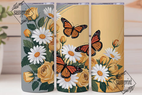 Monarch Butterfly Floral Tumbler Wrap Sublimation sassyprint 