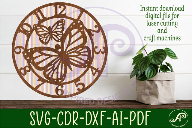 Monarch butterfly wall clock laser cut files, SVG file. SVG APInspireddesigns 