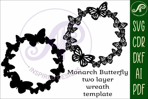 Monarch Butterfly wreath two layer wall art sign, SVG file SVG APInspireddesigns 