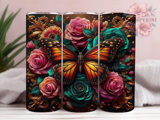 Monarch Glitter Orange Butterfly Tumbler, Glitter Tumbler Wrap, 20oz Sublimation PNG, Butterfly Tumbler Design, Orange Butterfly Tumbler, Sparkle Tumbler Wrap Sublimation Li Zamperini 