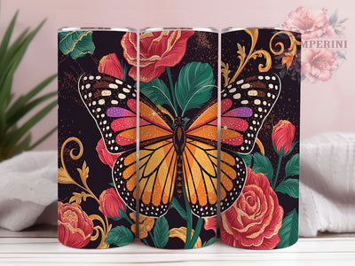 Monarch Glitter Orange Butterfly Tumbler, Glitter Tumbler Wrap, 20oz Sublimation PNG, Butterfly Tumbler Design, Orange Butterfly Tumbler, Sparkle Tumbler Wrap Sublimation Li Zamperini 