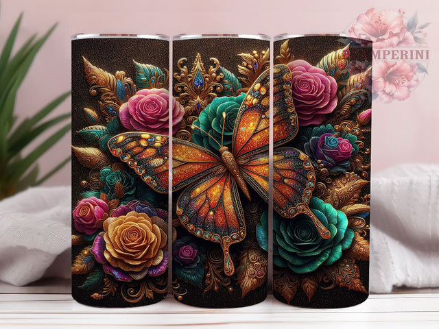 Monarch Glitter Orange Butterfly Tumbler, Glitter Tumbler Wrap, 20oz Sublimation PNG, Butterfly Tumbler Design, Orange Butterfly Tumbler, Sparkle Tumbler Wrap Sublimation Li Zamperini 