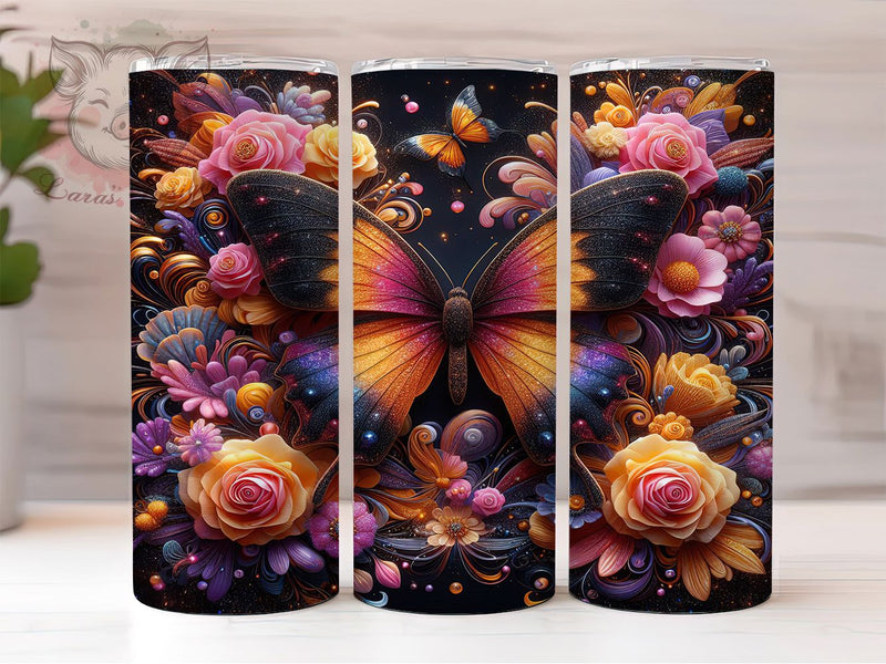 Monarch Glitter Rose Tumbler, Glitter Roses, Floral Art, Elegant Design, Nature Theme, 20Oz Tumbler, Sublimation Wrap Sublimation Lara' s Designs 
