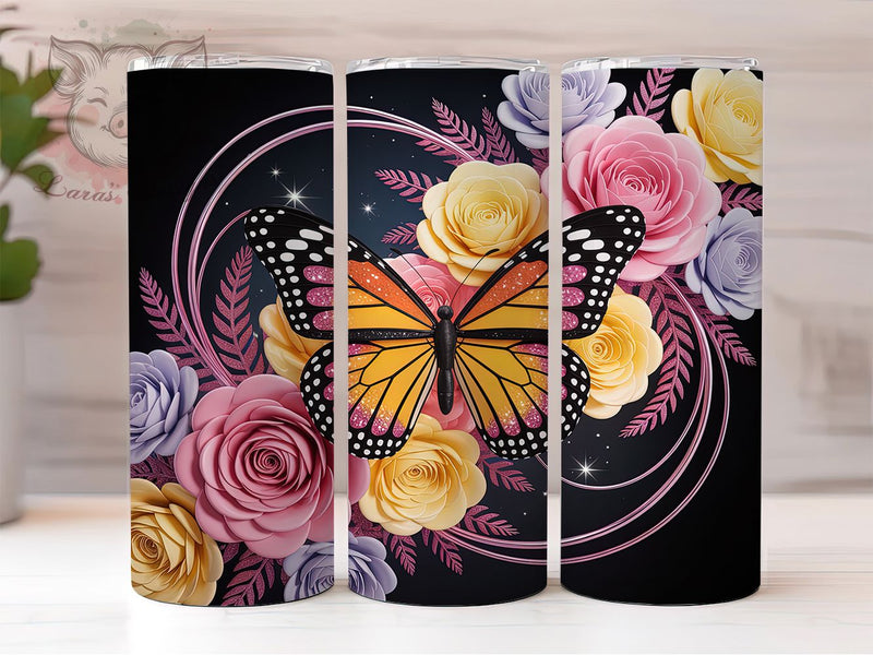 Monarch Glitter Rose Tumbler, Glitter Roses, Floral Art, Elegant Design, Nature Theme, 20Oz Tumbler, Sublimation Wrap Sublimation Lara' s Designs 