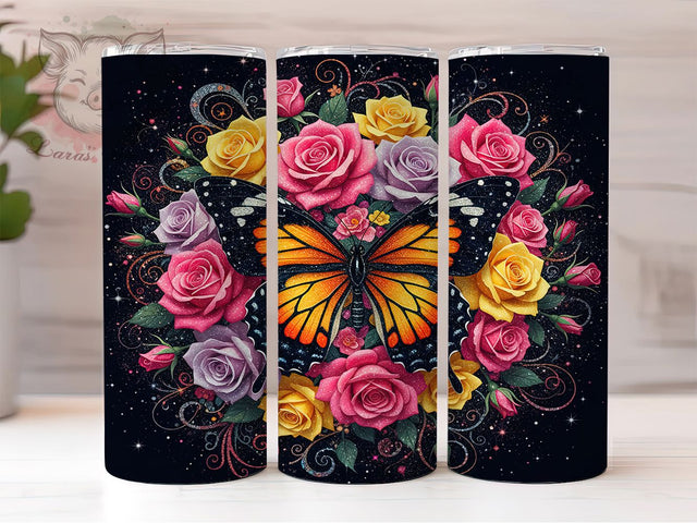 Monarch Glitter Rose Tumbler, Glitter Roses, Floral Art, Elegant Design, Nature Theme, 20Oz Tumbler, Sublimation Wrap Sublimation Lara' s Designs 