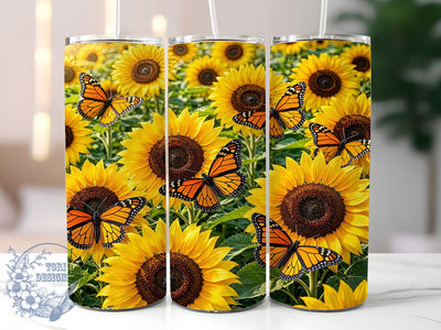 Monarchs on Golden Sunflowers 20oz Tumbler, Monarch Butterflies, Golden Sunflowers, Nature Theme, Sublimation Wrap, 20oz Tumbler, Whimsical Aesthetic, Garden Char Sublimation ToriDesigns 