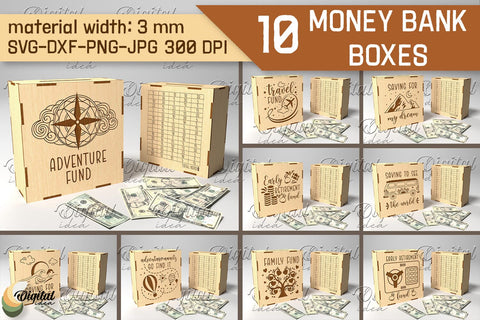 Money Bank Box SVG Bundle. Piggy Bank Laser Cut SVG Evgenyia Guschina 
