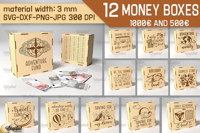 Money Bank Box SVG Bundle. Piggy Bank Laser Cut SVG Evgenyia Guschina 