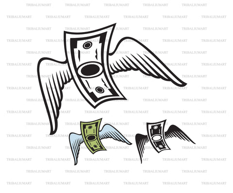 Money Banknote with Wings. Flying Money. SVG TribaliumArtSF 