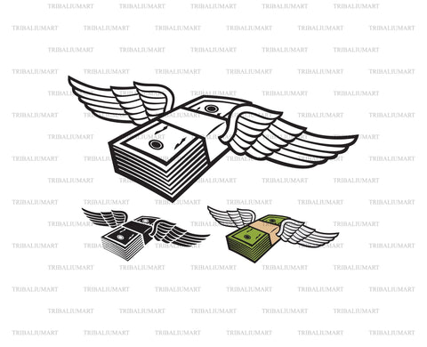 Money Banknote with Wings. Flying Money. SVG TribaliumArtSF 