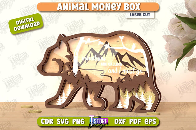Money Box Laser Cut | Piggy Bank | Bear Shape | Coin Box | CNC File SVG The T Store Design 