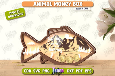 Money Box Laser Cut | Piggy Bank | Fish Shape | Coin Box | CNC File SVG The T Store Design 