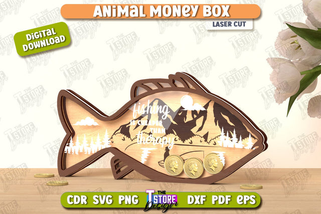 Money Box Laser Cut | Piggy Bank | Fish Shape | Coin Box | CNC File SVG The T Store Design 