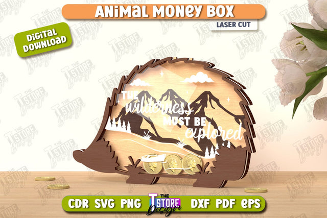Money Box Laser Cut | Piggy Bank | Hedgehog Shape | Coin Box | CNC File SVG The T Store Design 