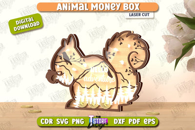 Money Box Laser Cut | Piggy Bank | Squirrel Shape | Coin Box | CNC File SVG The T Store Design 